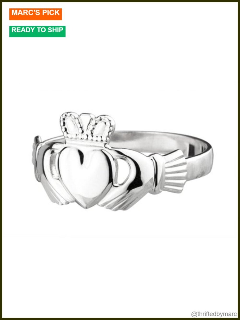 Sterling Silver Claddagh Ring Made in Ireland Size 8.5 Band